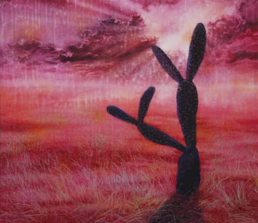 Gemälde von einem Kaktus in der roten Abendsonne