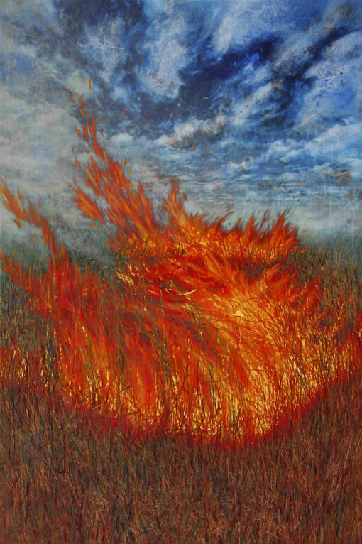 Gemälde von einem Brand im hohen Gras