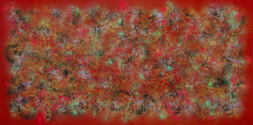 ein abstraktes Gemälde mit Sprühfarbe und Gras